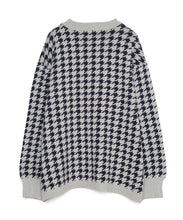 画像をギャラリービューアに読み込む, 446-Houndstooth Pattern Knit Pullover Chidori Navy