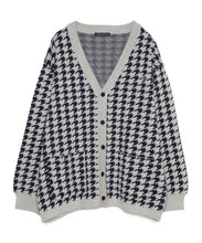 画像をギャラリービューアに読み込む, 446- Houndstooth Pattern Knit Cardigan Chidori Navy