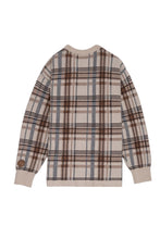 画像をギャラリービューアに読み込む, 446-Leather Emblem Checked Knit Cardigan Beige Check