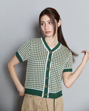 画像をギャラリービューアに読み込む, DOUBLE FOUR SIX-Checked Open Front Knit Green Check