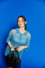 画像をギャラリービューアに読み込む, Crochet Knit Poloshirt Blue