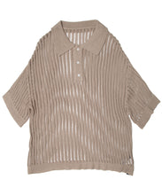 画像をギャラリービューアに読み込む, Crochet Knit Poloshirt Beige