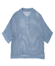 画像をギャラリービューアに読み込む, Crochet Knit Poloshirt Blue