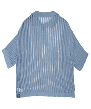 画像をギャラリービューアに読み込む, Crochet Knit Poloshirt Blue