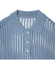 画像をギャラリービューアに読み込む, Crochet Knit Poloshirt Blue