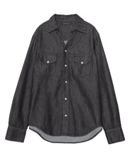 画像をギャラリービューアに読み込む, DOUBLE FOUR SIX-Open Collar Denim Shirt Black