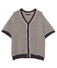 画像をギャラリービューアに読み込む, DOUBLE FOUR SIX-Checked Open Front Knit Gray Check