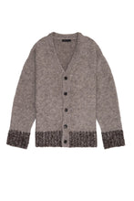 画像をギャラリービューアに読み込む, 446-Leather Emblem Bicolour Knit Cardigan Gray