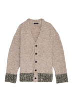 画像をギャラリービューアに読み込む, 446-Leather Emblem Bicolour Knit Cardigan Beige
