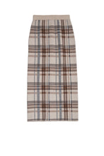 画像をギャラリービューアに読み込む, Checked Knit I-line Long Skirt Beige Check
