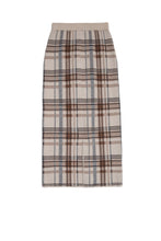 画像をギャラリービューアに読み込む, Checked Knit I-line Long Skirt Beige Check