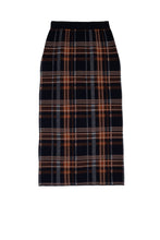 画像をギャラリービューアに読み込む, Checked Knit I-line Long Skirt Navy Check