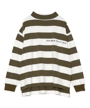 画像をギャラリービューアに読み込む, 【数量限定商品】Oversize Mock Neck Stripe Long Sleeve T-Shirts Khaki