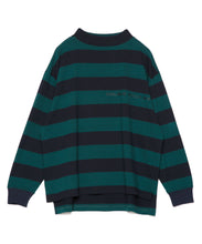 画像をギャラリービューアに読み込む, 【数量限定商品】Oversize Mock Neck Stripe Long Sleeve T-Shirts Navy