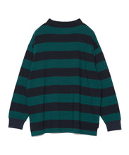 画像をギャラリービューアに読み込む, 【数量限定商品】Oversize Mock Neck Stripe Long Sleeve T-Shirts Navy