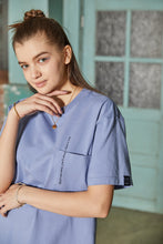 画像をギャラリービューアに読み込む, Message Print With Pocket T-shirt Blue