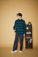 画像をギャラリービューアに読み込む, 【数量限定商品】Oversize Mock Neck Stripe Long Sleeve T-Shirts Navy
