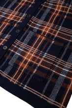 画像をギャラリービューアに読み込む, 446-Leather Emblem Checked Knit Cardigan Navy Check
