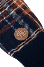 画像をギャラリービューアに読み込む, 446-Leather Emblem Checked Knit Cardigan Navy Check
