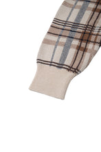 画像をギャラリービューアに読み込む, 446-Leather Emblem Checked Knit Cardigan Beige Check
