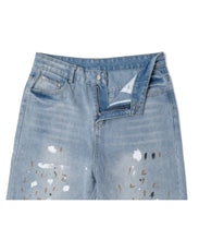 画像をギャラリービューアに読み込む, Wide Paint Denim Pants　Washed Blue
