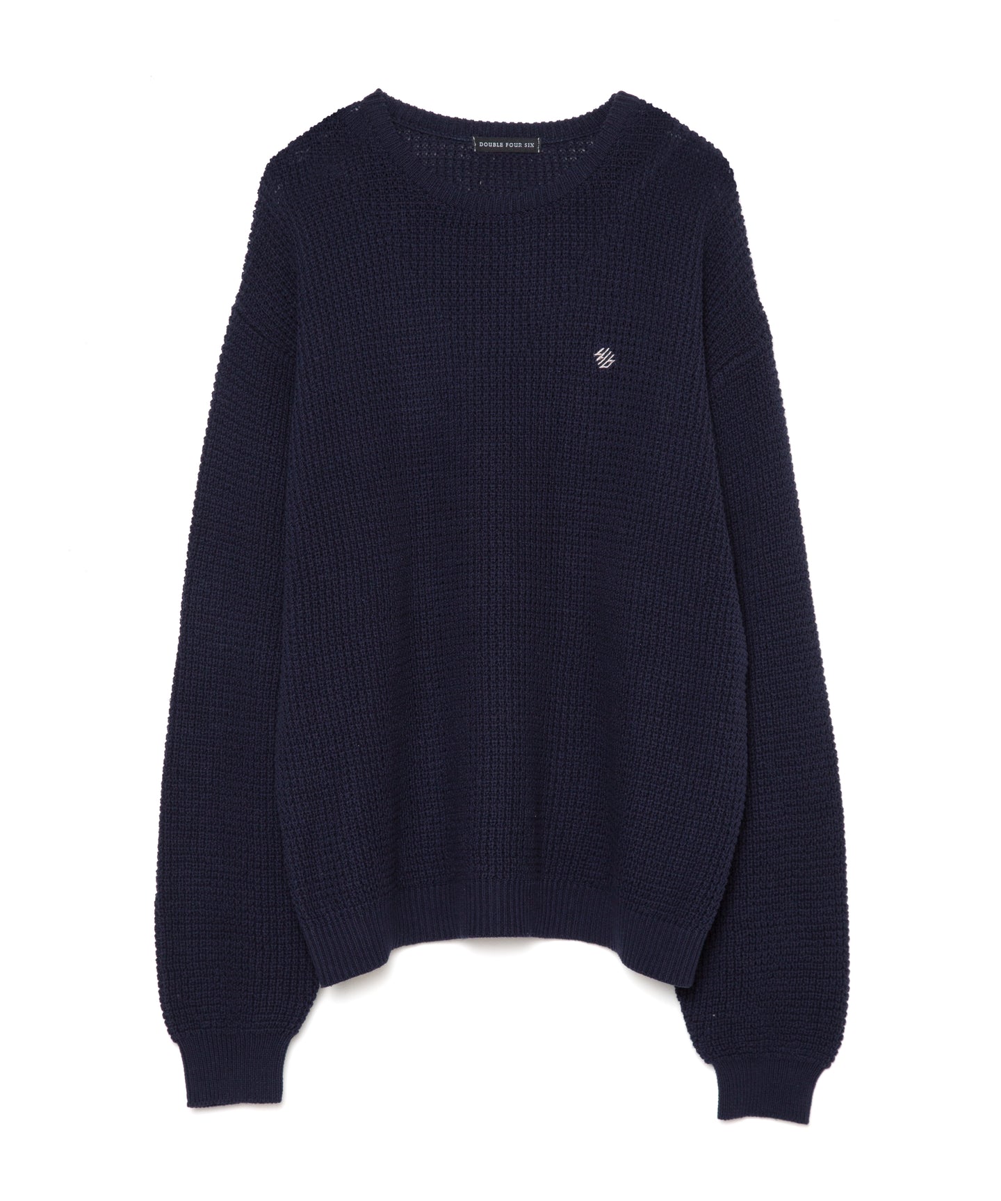 446-Logo Waffle Knit Pullover Navy