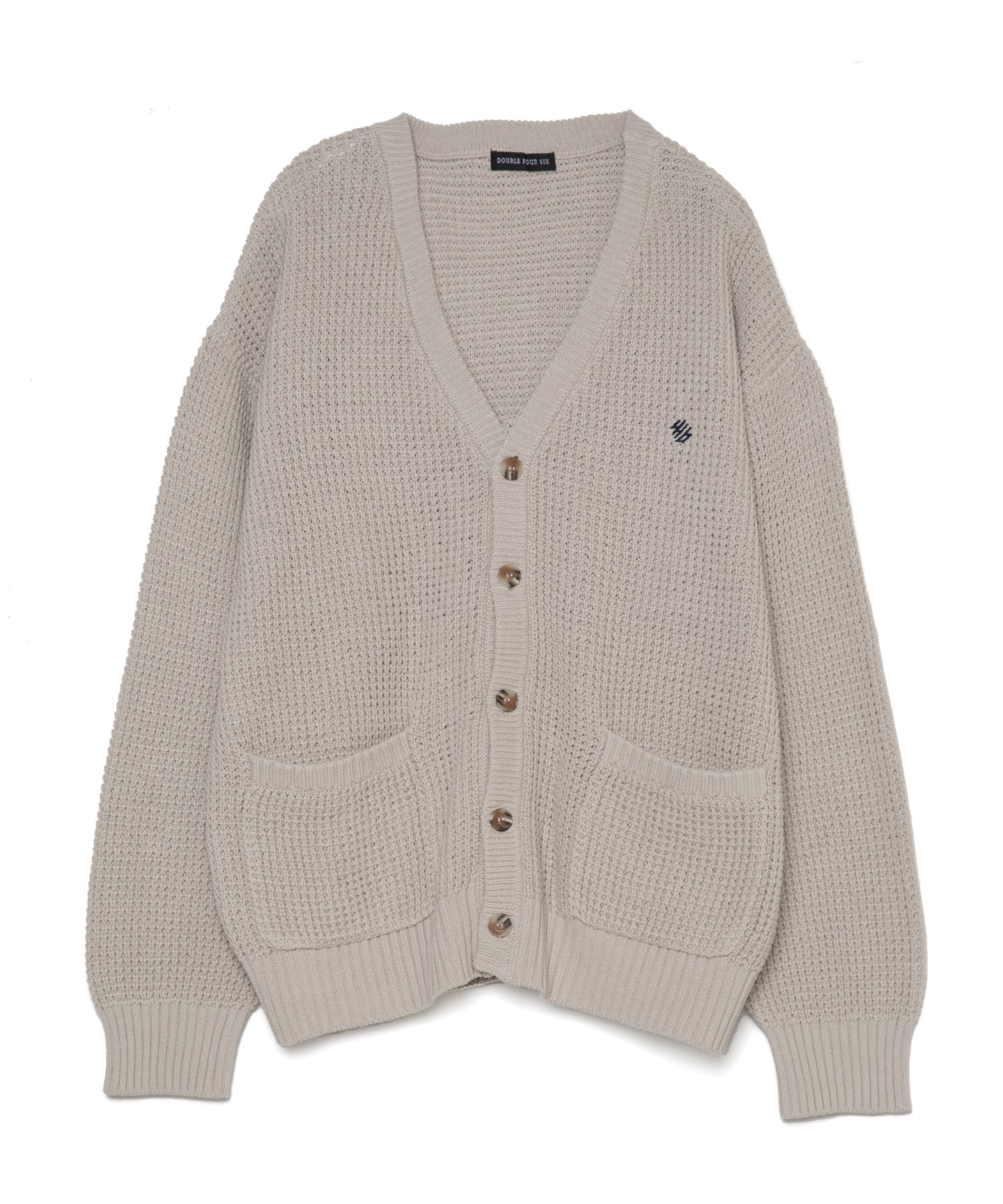 446-Logo Waffle Knit Cardigan Greige