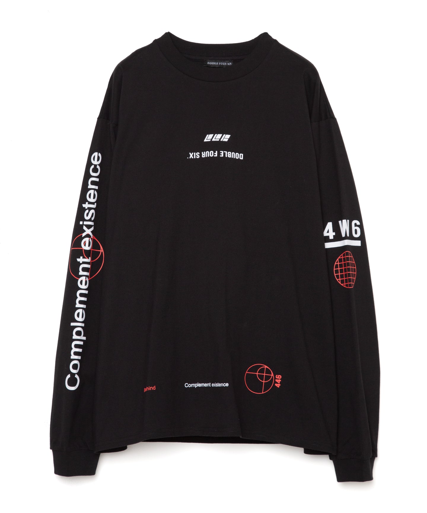 DOUBLE FOUR SIX-Multiple Logos Long Sleeve T-Shirt Black