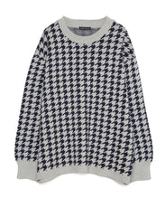 画像をギャラリービューアに読み込む, 446-Houndstooth Pattern Knit Pullover Chidori Navy
