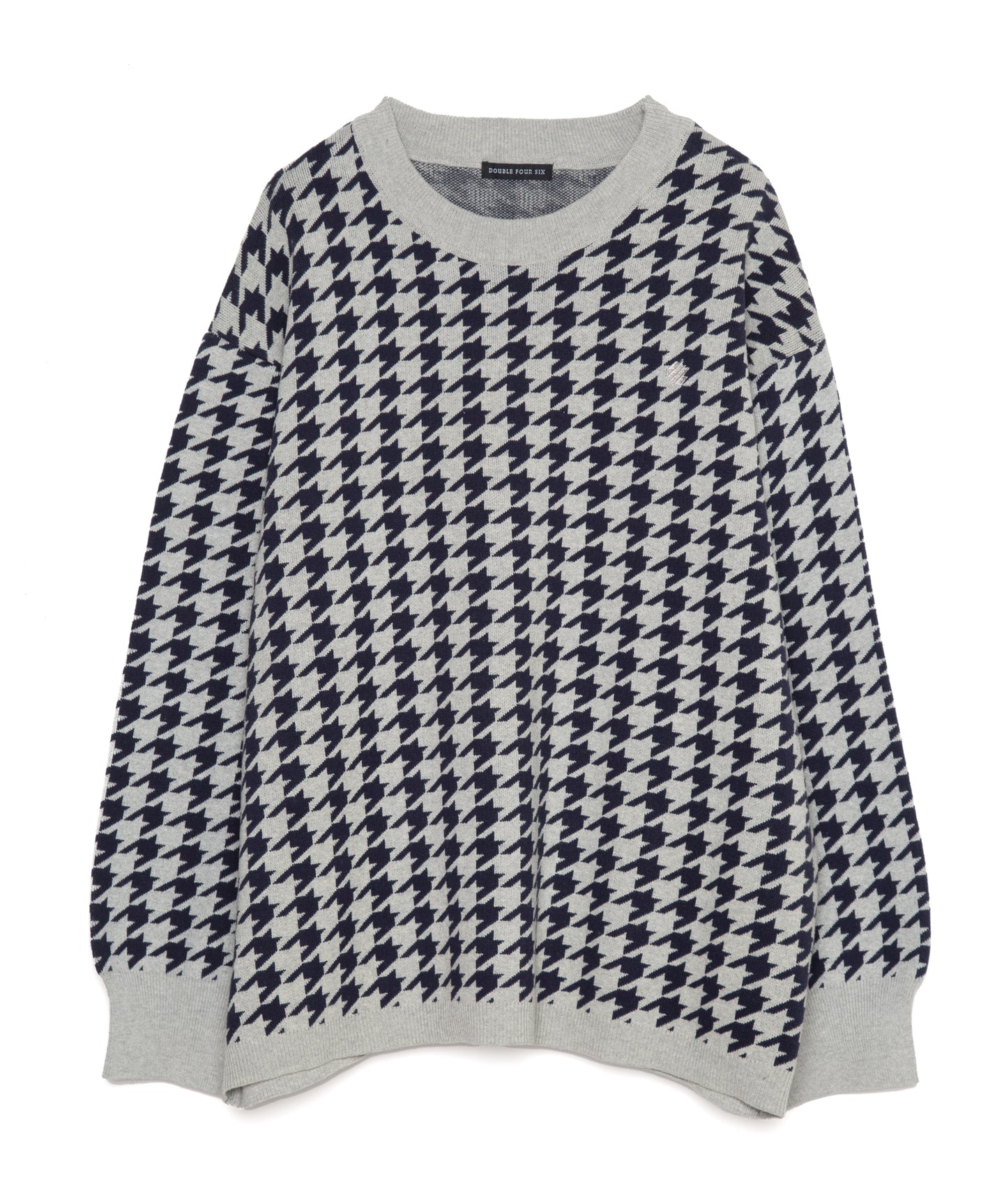 446-Houndstooth Pattern Knit Pullover Chidori Navy