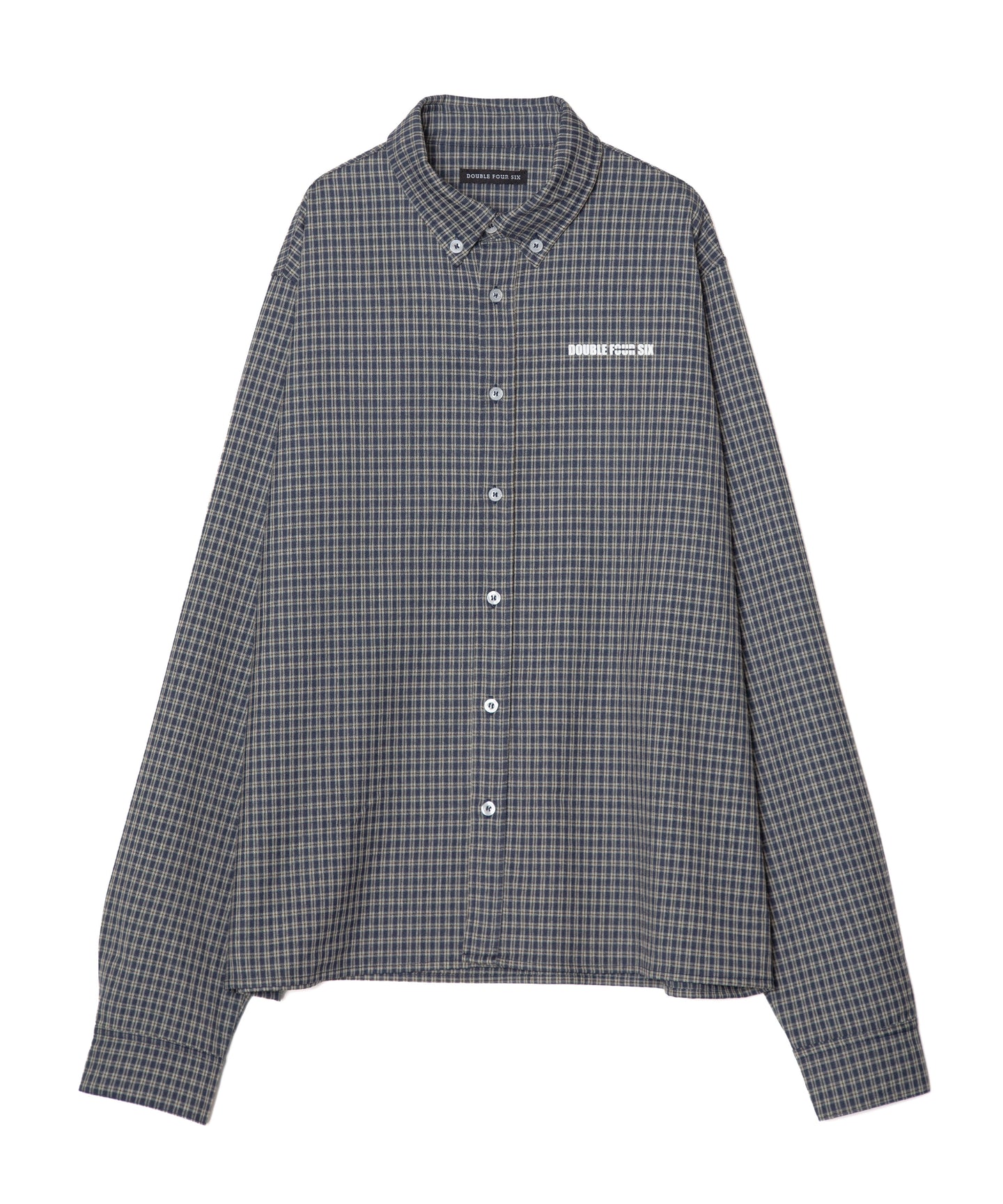 DOUBLE FOUR SIX- Front Logo Checked Shirt Navy check