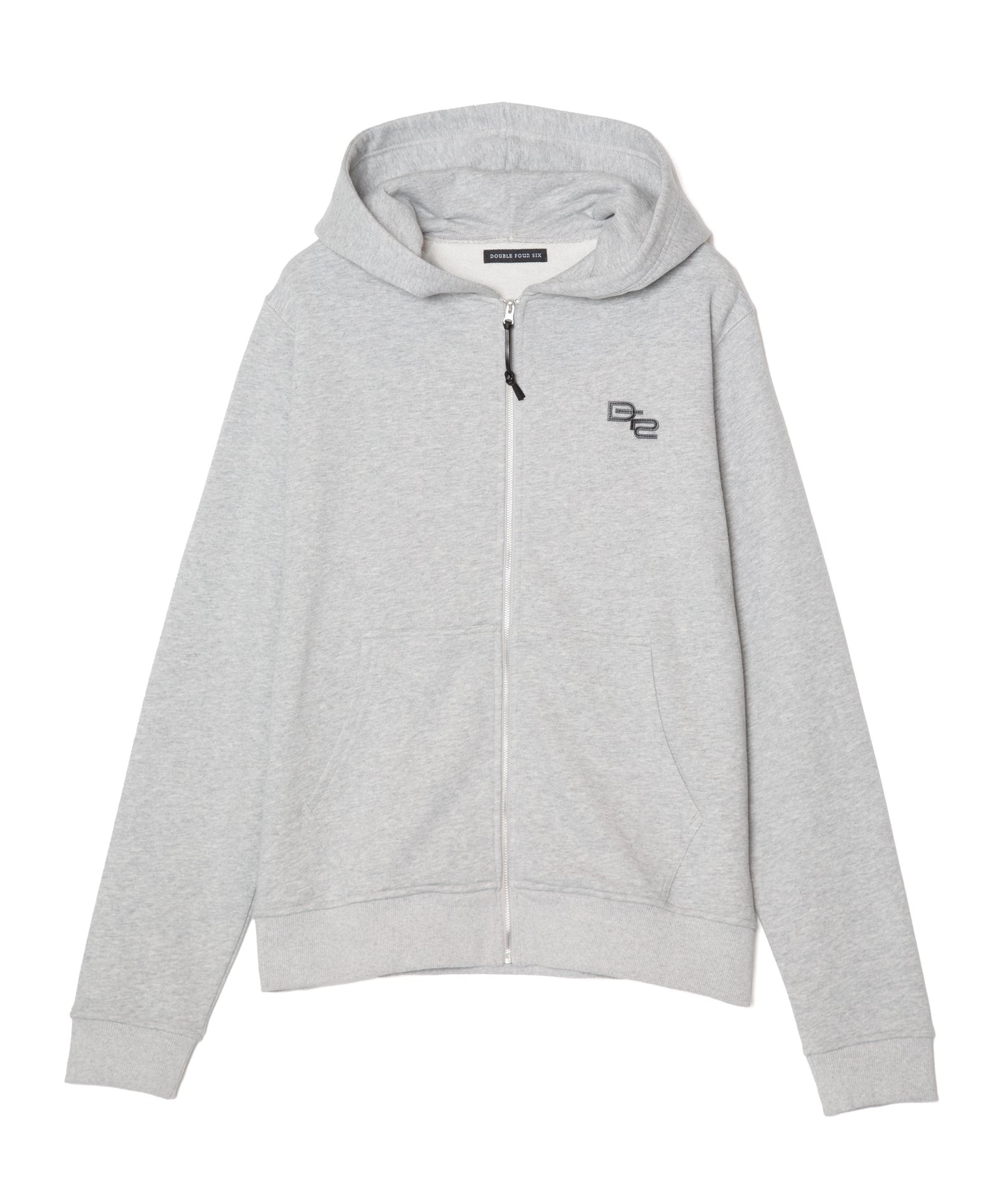 DOUBLE FOUR SIX- Leather Emblem Zip Up Hoodie Gray 杢