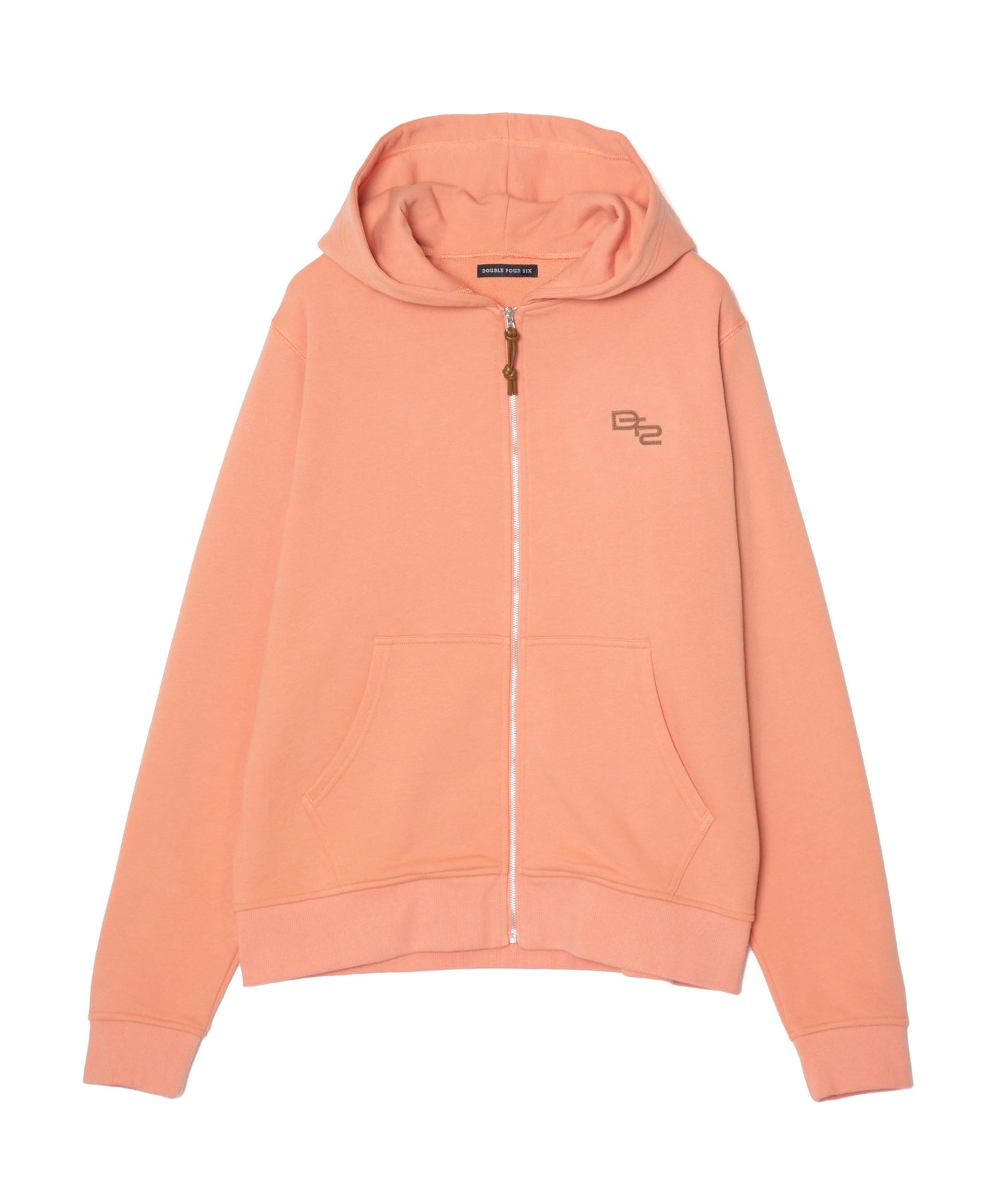 DOUBLE FOUR SIX- Leather Emblem Zip Up Hoodie Salmon pink