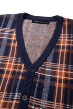 画像をギャラリービューアに読み込む, 446-Leather Emblem Checked Knit Cardigan Navy Check
