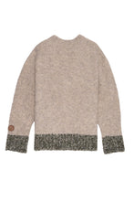 画像をギャラリービューアに読み込む, 446-Leather Emblem Bicolour Knit Cardigan Beige
