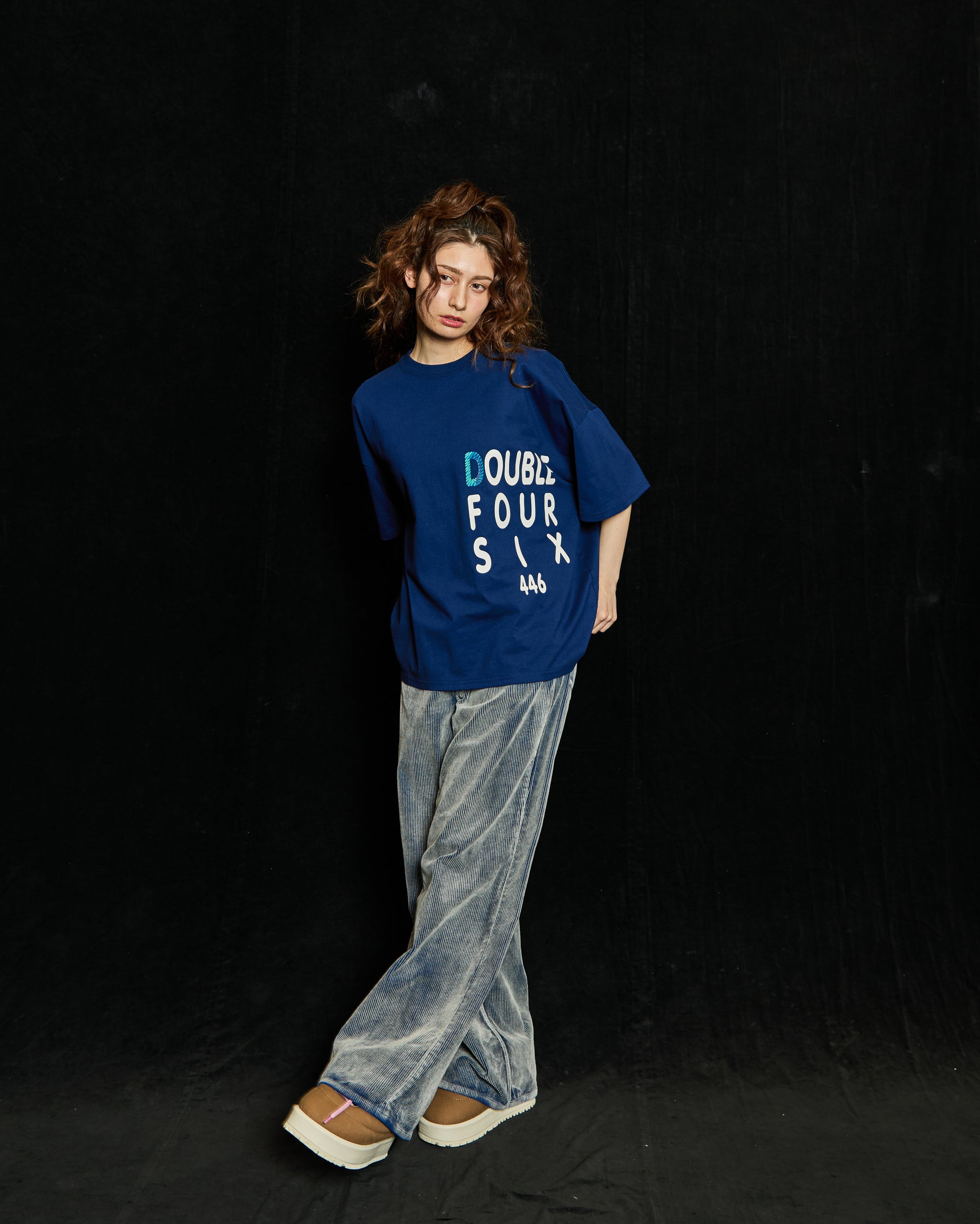 数量限定】DOUBLE FOUR SIX-Stitch Logo T-shirt Navy – 446 - DOUBLE