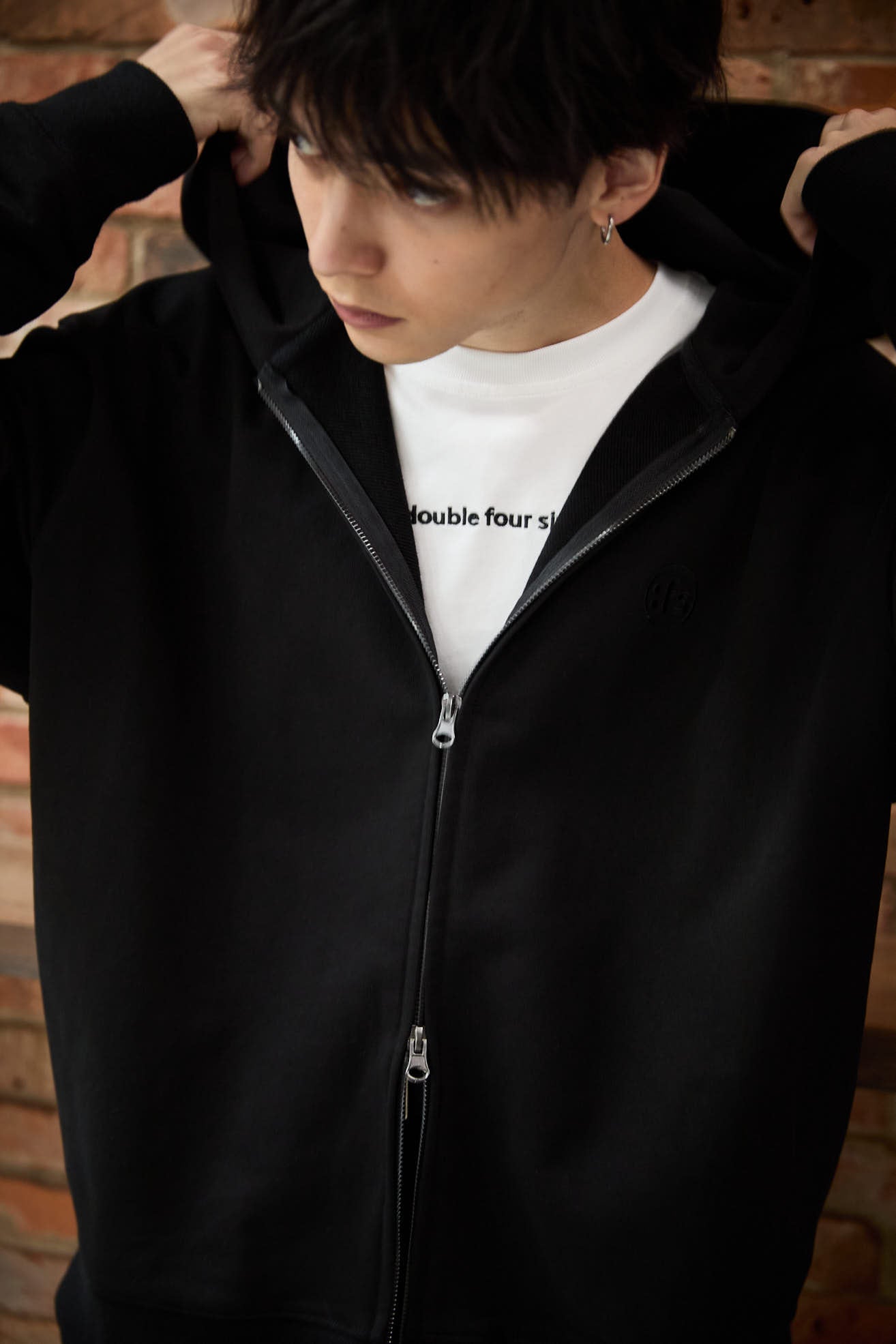 DOUBLE FOUR SIX- Zipped Hoodie Black – 446 - DOUBLE FOUR SIX -