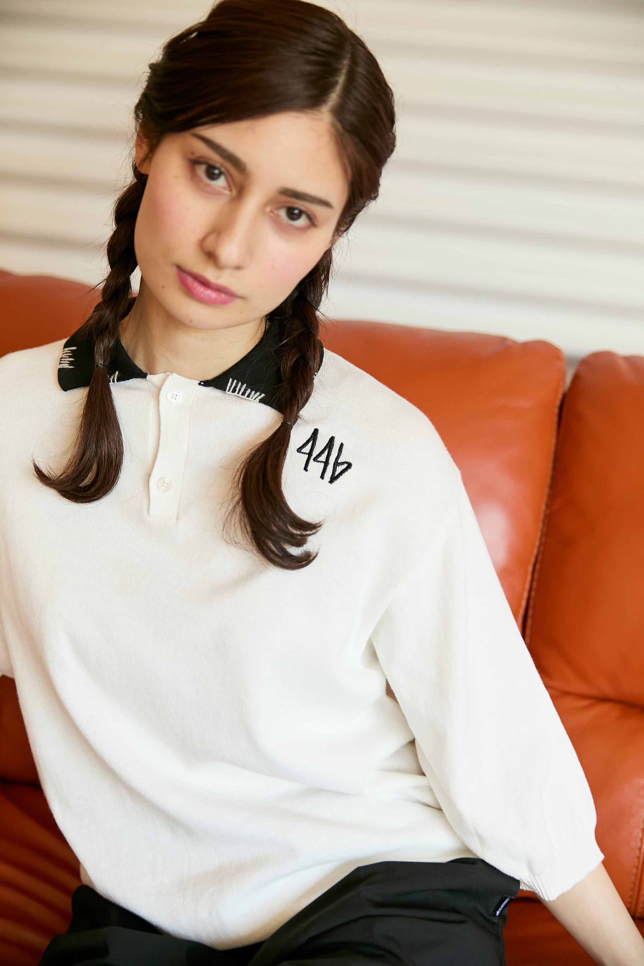 446- Stitch Shirt White×Black – 446 - DOUBLE FOUR SIX -