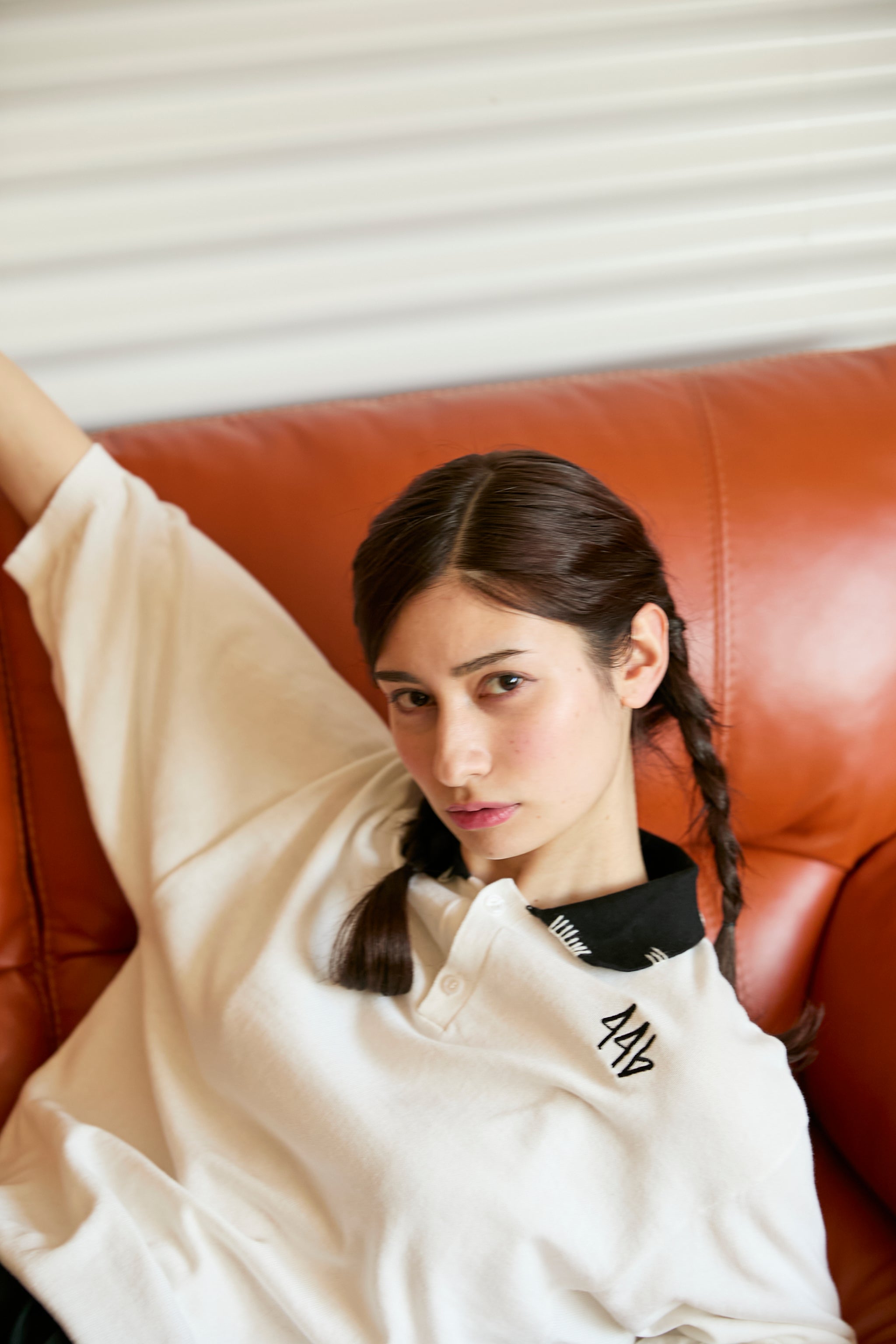 446- Stitch Shirt White×Black – 446 - DOUBLE FOUR SIX -