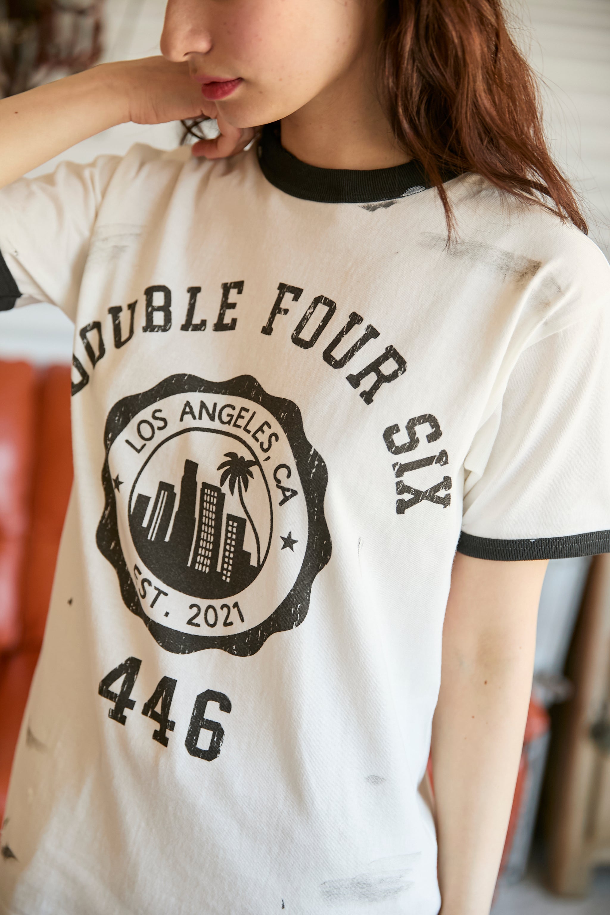 DOUBLE FOUR SIX- Ringer T-shirt White – 446 - DOUBLE FOUR SIX -