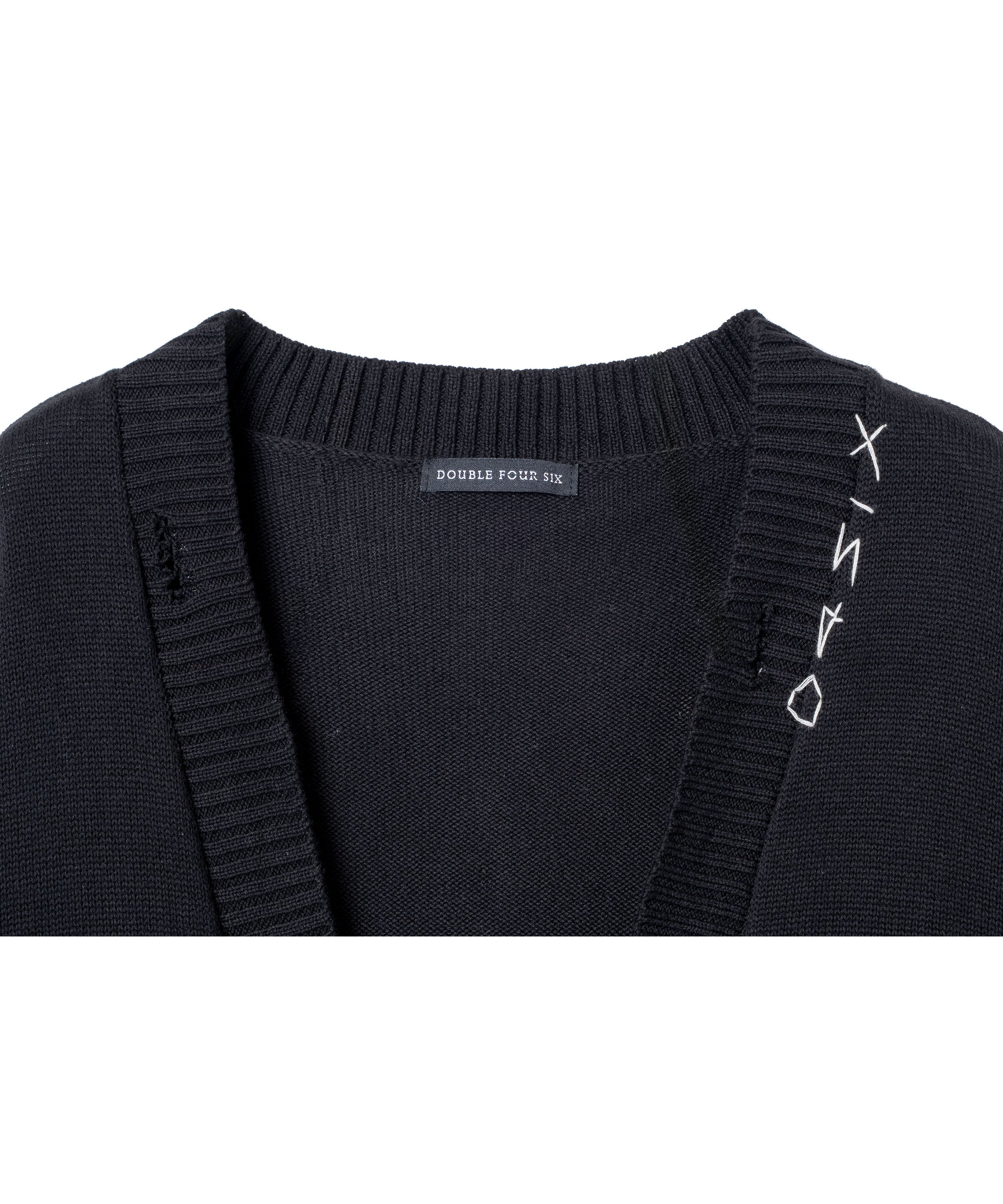 446- Logo Stitch Cardigan Black – 446 - DOUBLE FOUR SIX -