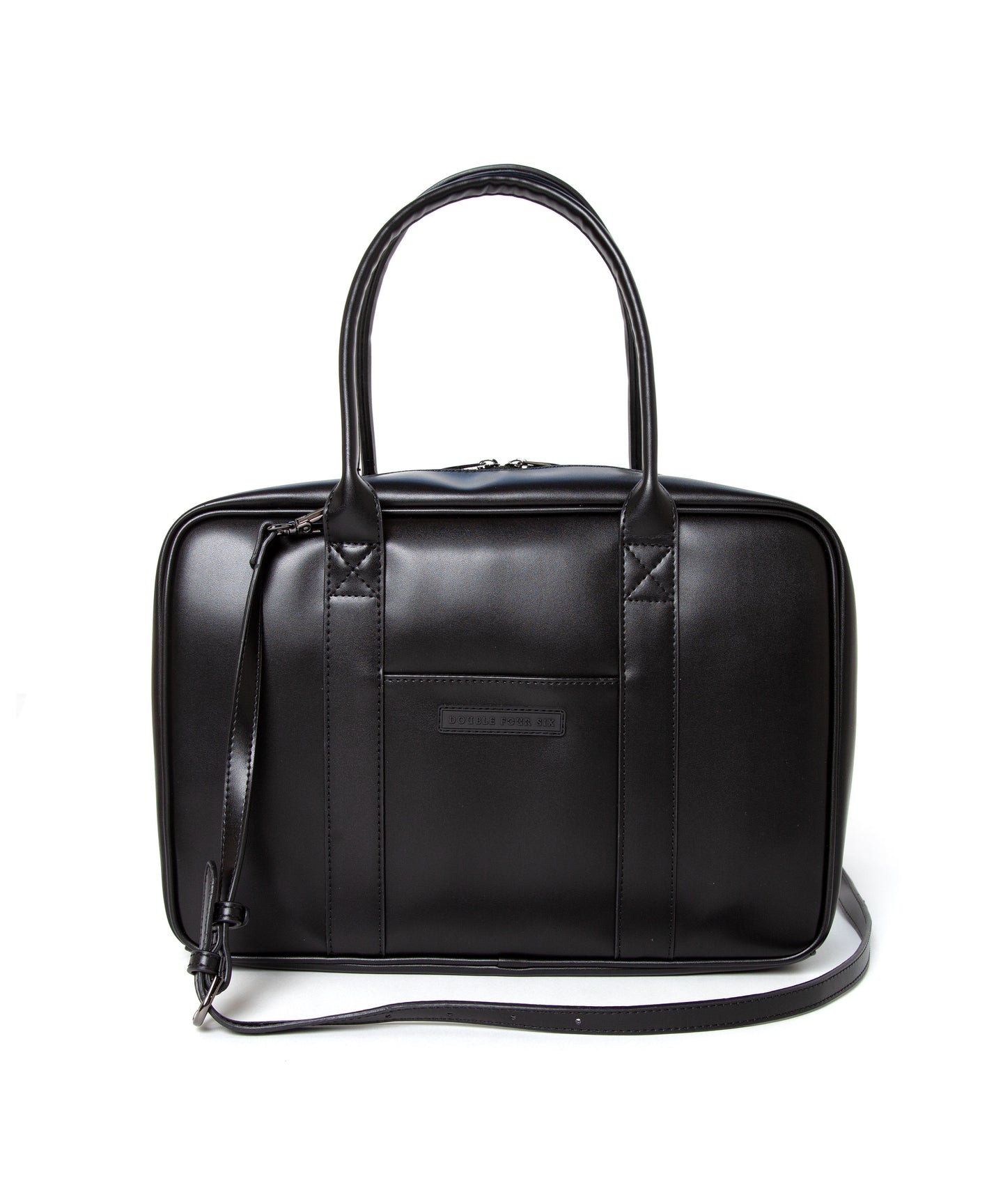DOUBLE FOUR SIX- Silicon Logo  Synthetic Leather Bag Black