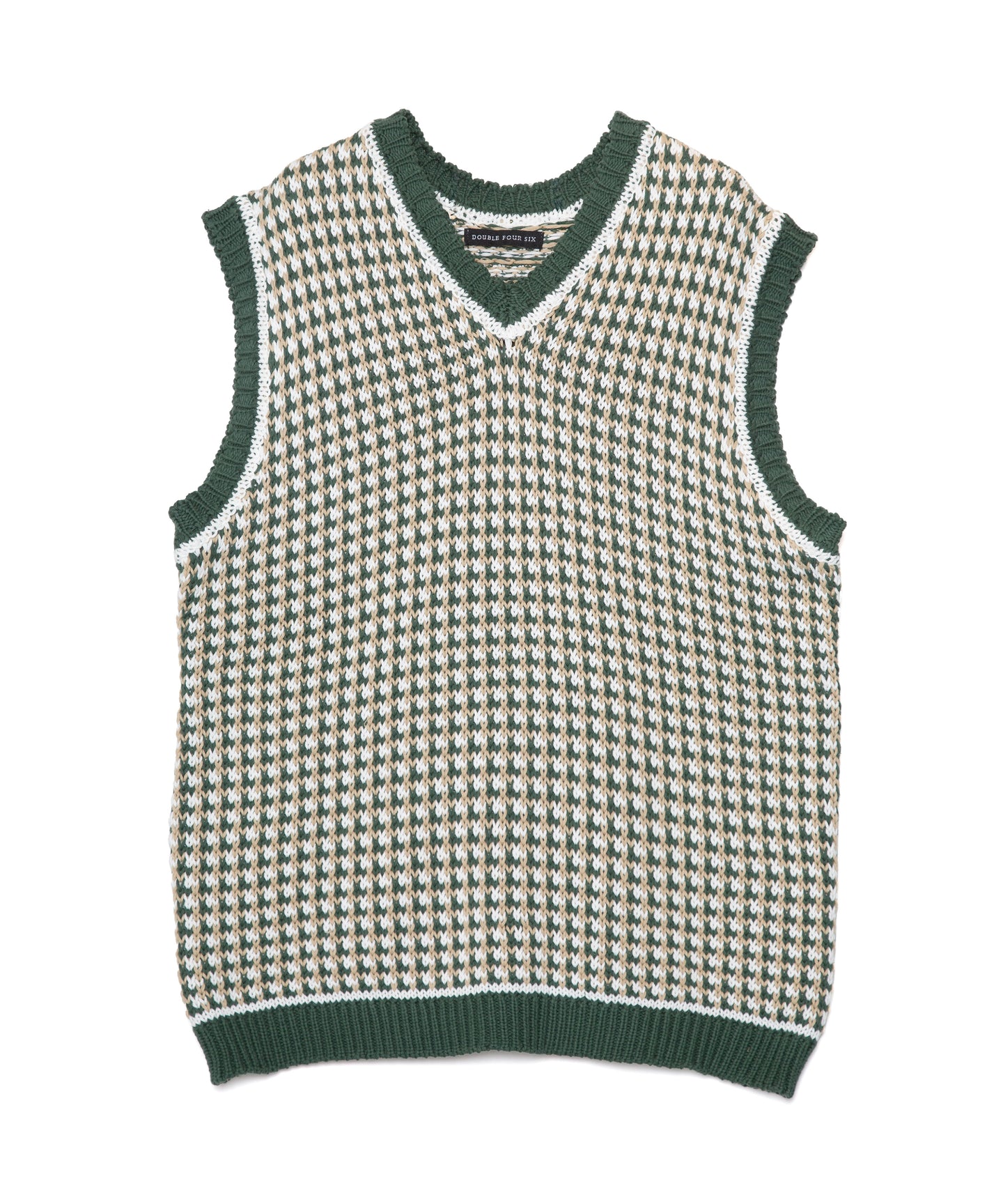 驚きの価格が実現！ Green Vest Knit SIX-Checked FOUR DOUBLE Check DOUBLE - 446 – トップス