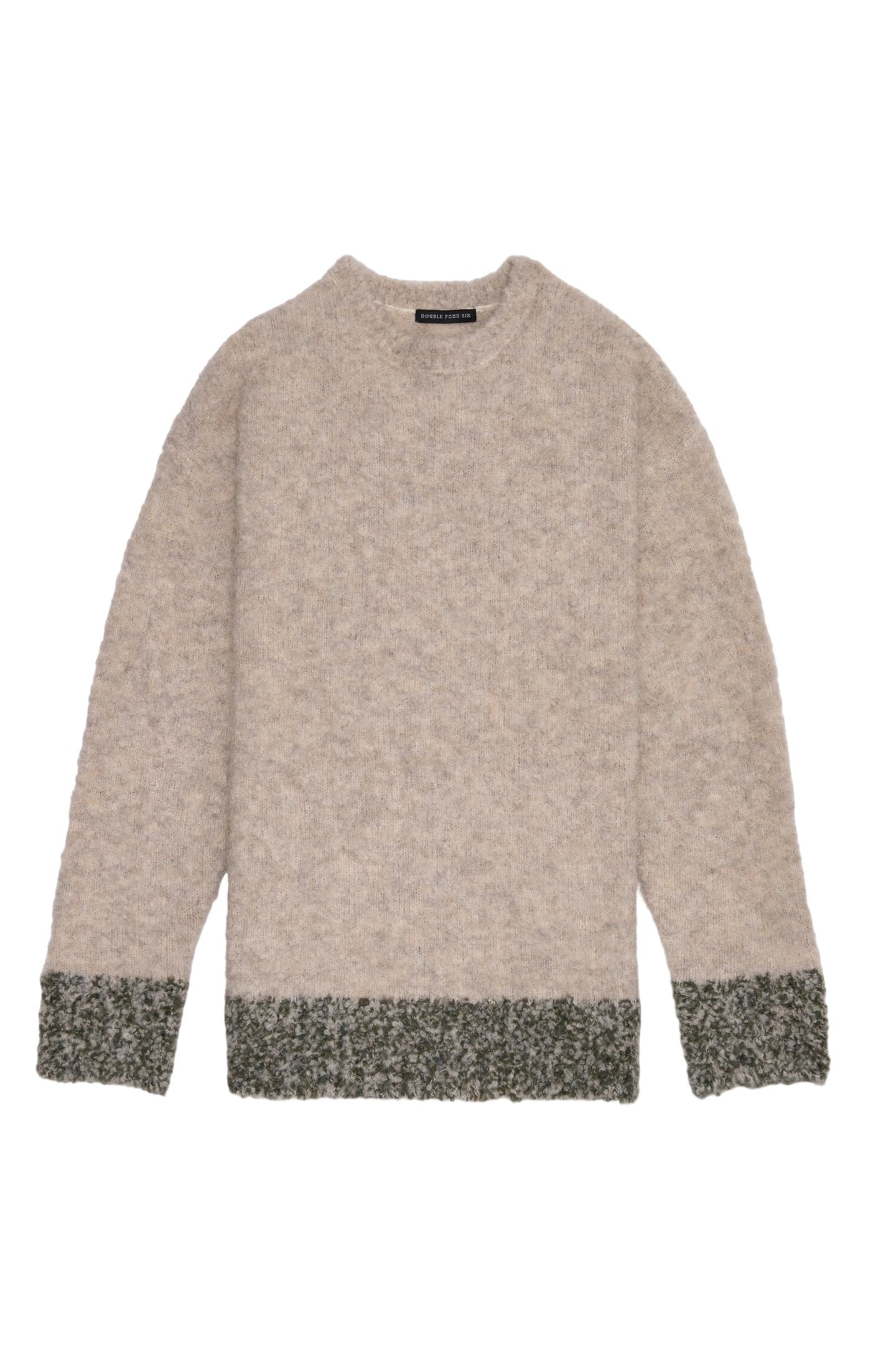 446-Leather Emblem Bicolour Knitted Pullover Beige