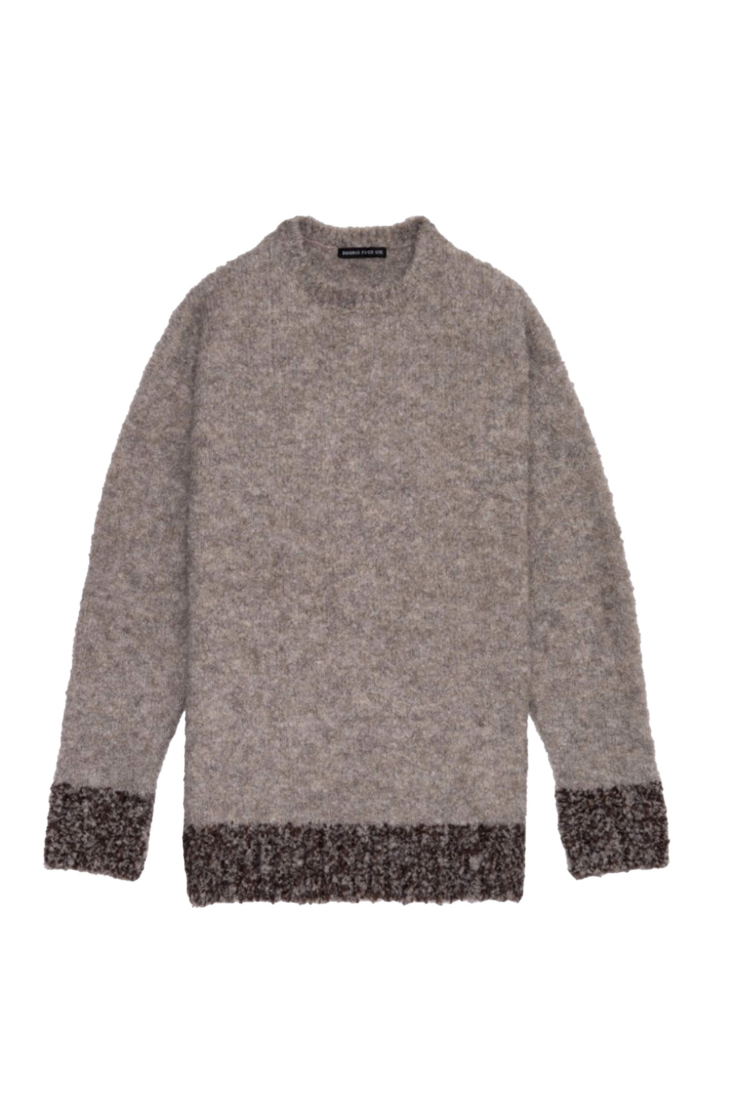 446-Leather Emblem Bicolour Knitted Pullover Gray