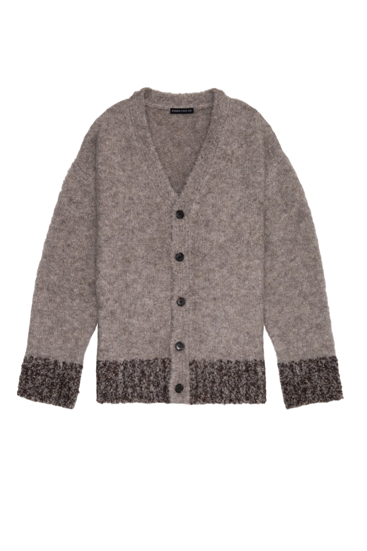 446-Leather Emblem Bicolour Knit Cardigan Gray