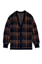 画像をギャラリービューアに読み込む, 446-Leather Emblem Checked Knit Cardigan Navy Check
