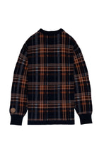 画像をギャラリービューアに読み込む, 446-Leather Emblem Checked Knit Cardigan Navy Check
