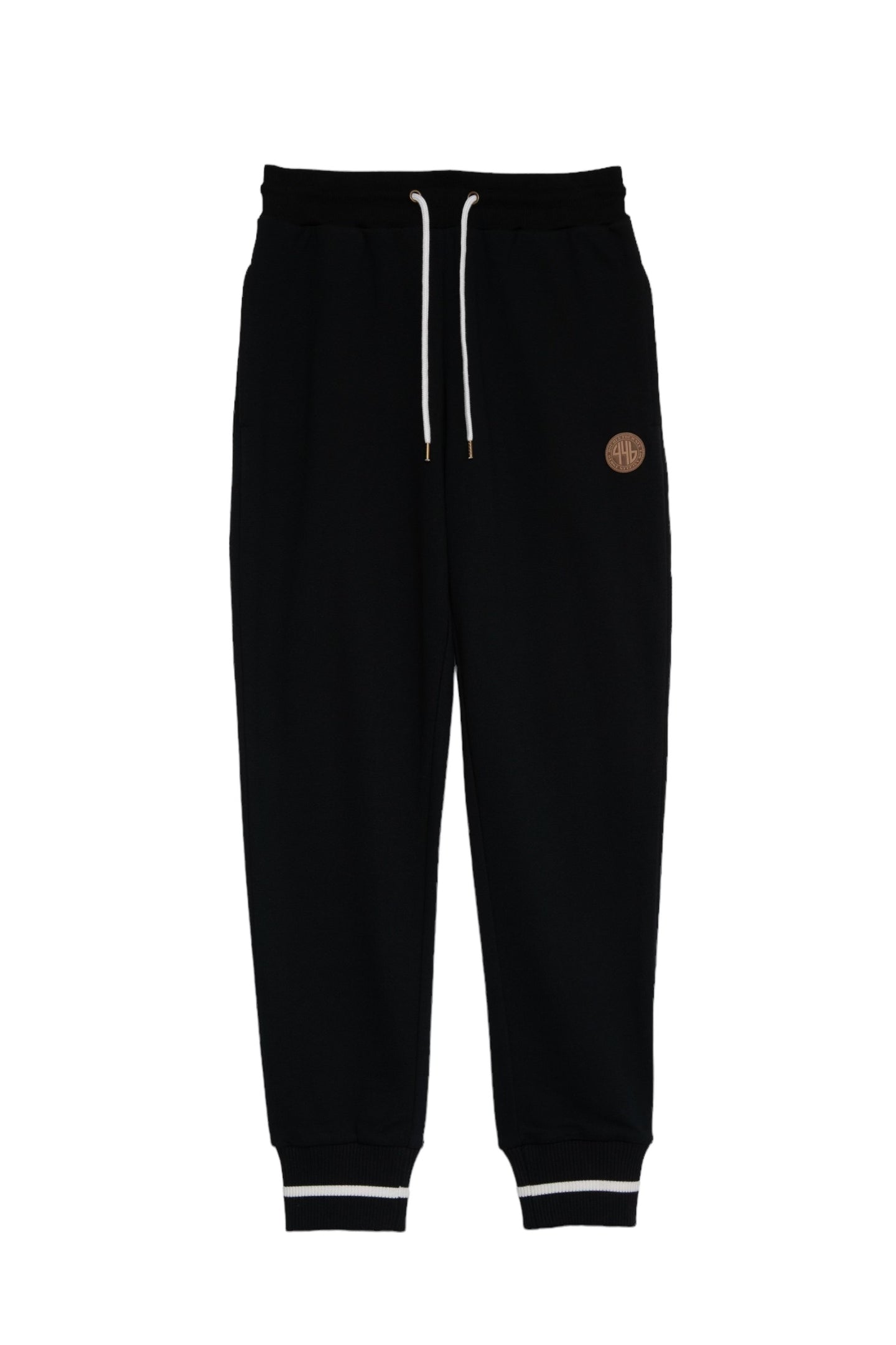 446-Leather Emblem Sweatpants Black