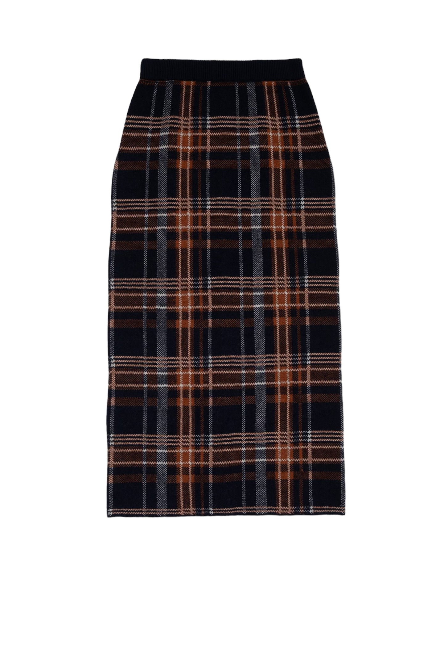 Checked Knit I-line Long Skirt Navy Check